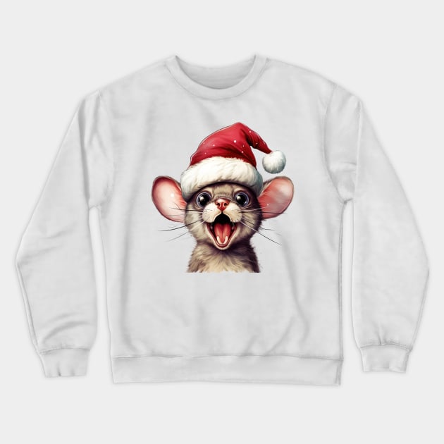 Funny Christmas Mouse Face Crewneck Sweatshirt by Chromatic Fusion Studio